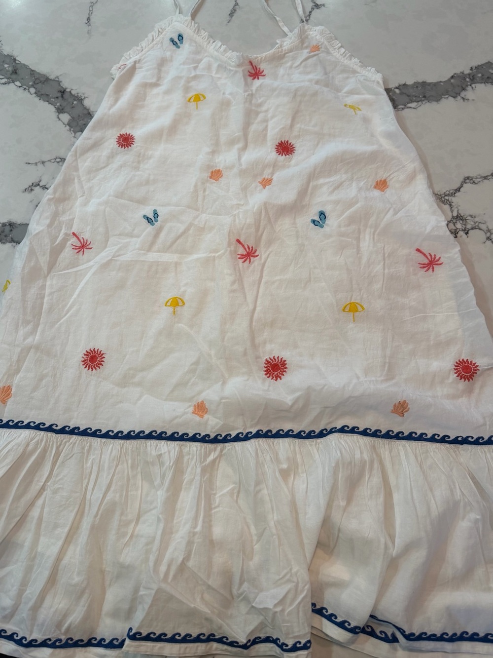 Cynthia Rowley White Embroidered Beach-Print Tiered Dress